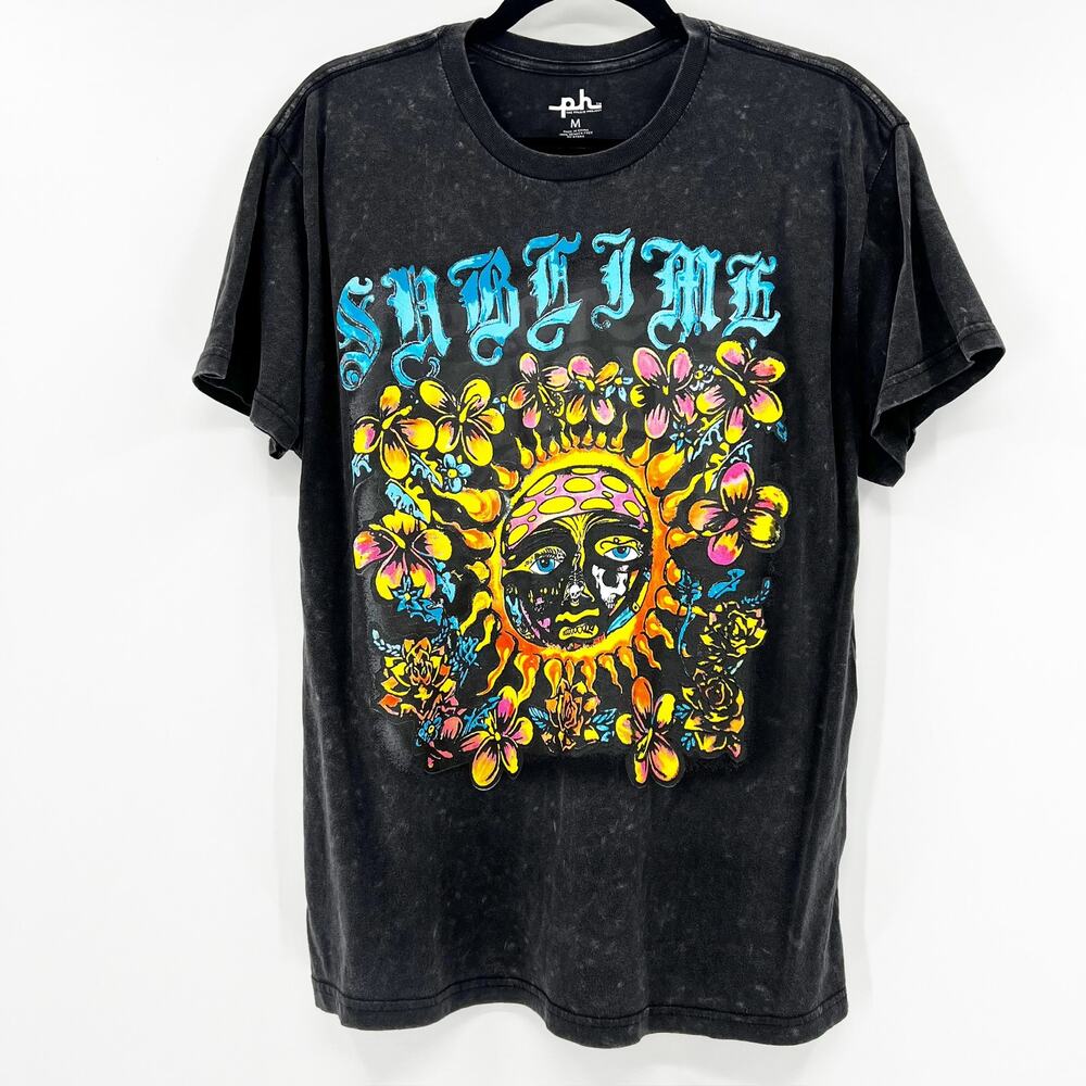 Sublime Endless Petals Women's Black Sun Face‎ Short Sleeve Washed Band Tee M